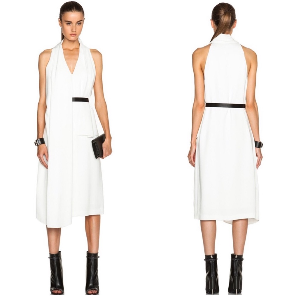 Alexander Wang White Halter Midi Dress With Black Belt